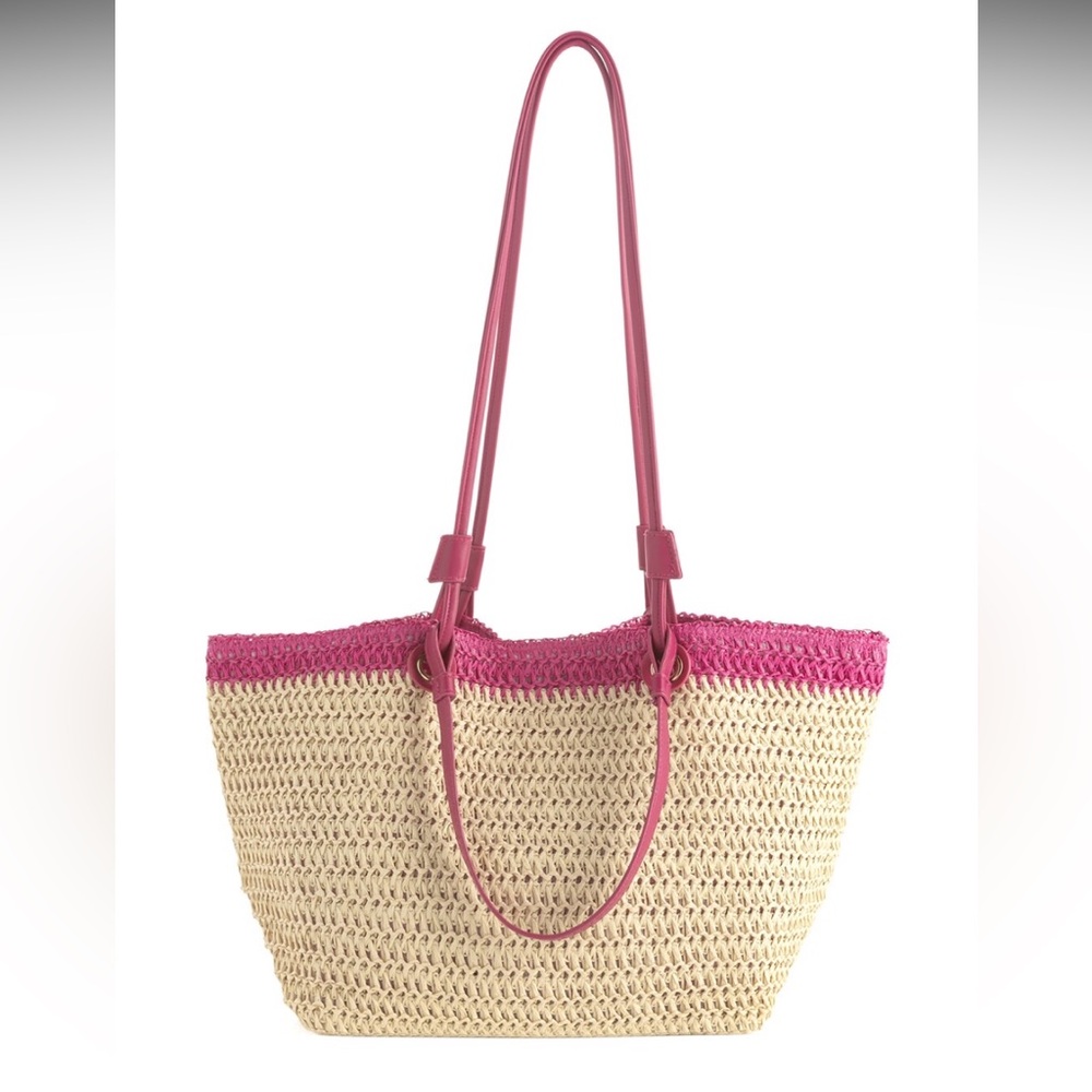 New Shiraleah Pink and Cream Woven Tote Bag